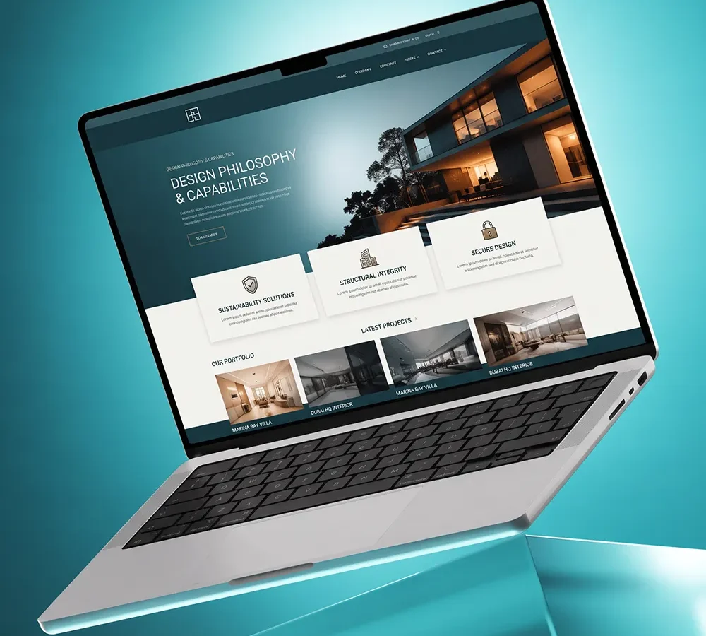 Custom WordPress website displayed on a laptop
