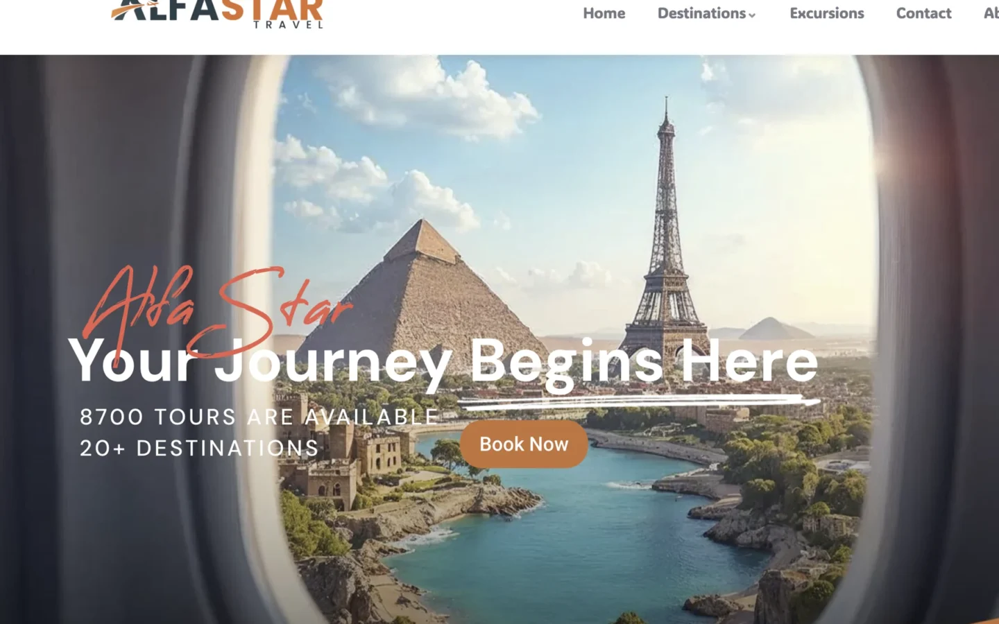 Alfa Star Travel WordPress website homepage with tour booking