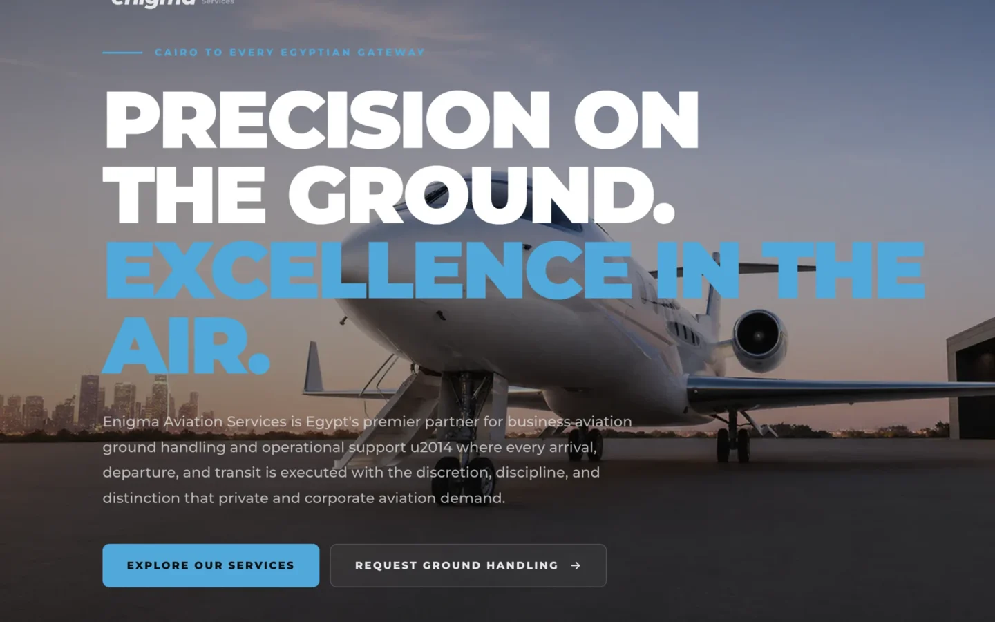 Enigma Aviation Services custom WordPress website homepage